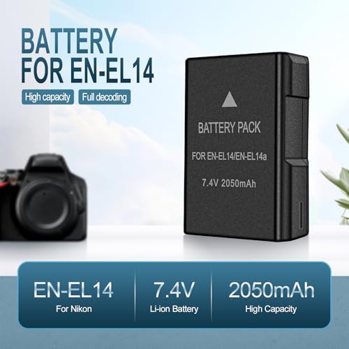 EN EL14 / EN EL14a Lithium Ion Battery Packs  7 4V 2050mAh Compatible with Nikon D5100 D3200 D5300 D3100 D5200 D3300 D5500 D3400 Df D3500 D5600 P7000 P7100 P7700 P7800 Digital Camera  2 Pack 