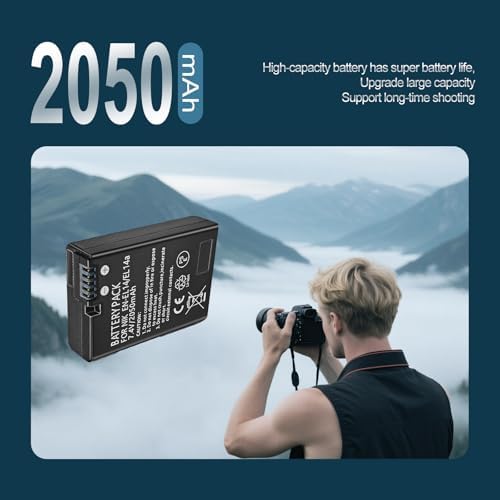 EN EL14 / EN EL14a Lithium Ion Battery Packs  7 4V 2050mAh Compatible with Nikon D5100 D3200 D5300 D3100 D5200 D3300 D5500 D3400 Df D3500 D5600 P7000 P7100 P7700 P7800 Digital Camera  2 Pack 