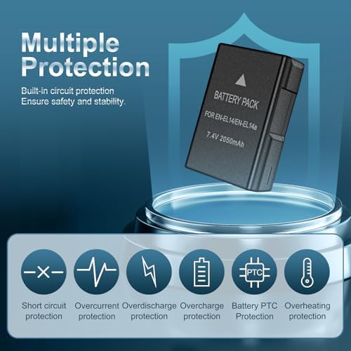 EN EL14 / EN EL14a Lithium Ion Battery Packs  7 4V 2050mAh Compatible with Nikon D5100 D3200 D5300 D3100 D5200 D3300 D5500 D3400 Df D3500 D5600 P7000 P7100 P7700 P7800 Digital Camera  2 Pack 