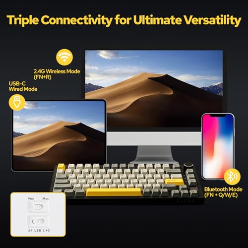 EPOMAKER Ajazz AK820 Pro 75  Wireless Mechanical Keyboard with TFT Smart Display&Knob  Gasket Mounted Gaming Keyboard  Bluetooth/2 4GHz/USB C Wired  Grey  Flying Fish Switch 