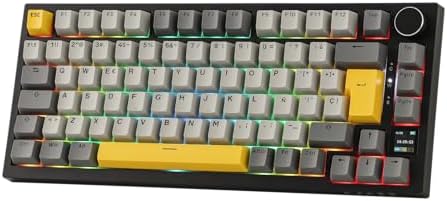 EPOMAKER Ajazz AK820 PRO ISO ES Teclado Mecánico Inalámbrico con Pantalla & Perilla  2 4G/BT/USB  RGB  Software Personalizado  Teclado Gaming de 75  Distribución Espa ola para PC/Mac  Black 