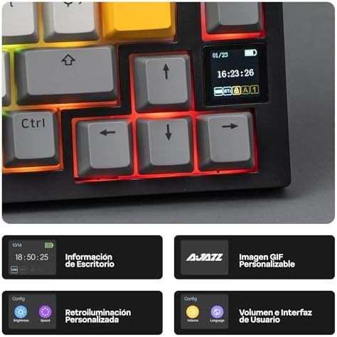 EPOMAKER Ajazz AK820 PRO ISO ES Teclado Mecánico Inalámbrico con Pantalla & Perilla  2 4G/BT/USB  RGB  Software Personalizado  Teclado Gaming de 75  Distribución Espa ola para PC/Mac  Black 