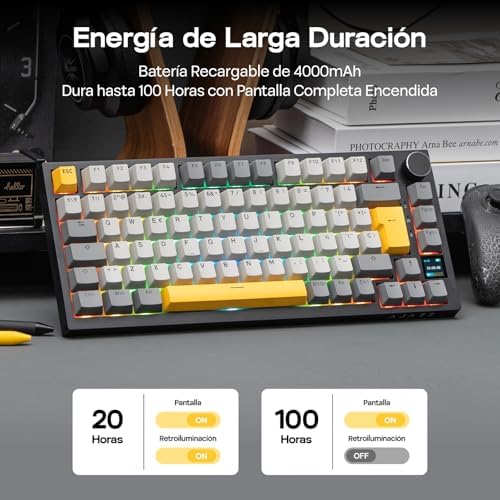 EPOMAKER Ajazz AK820 PRO ISO ES Teclado Mecánico Inalámbrico con Pantalla & Perilla  2 4G/BT/USB  RGB  Software Personalizado  Teclado Gaming de 75  Distribución Espa ola para PC/Mac  Black 