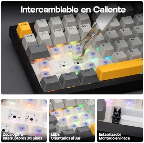 EPOMAKER Ajazz AK820 PRO ISO ES Teclado Mecánico Inalámbrico con Pantalla & Perilla  2 4G/BT/USB  RGB  Software Personalizado  Teclado Gaming de 75  Distribución Espa ola para PC/Mac  Black 