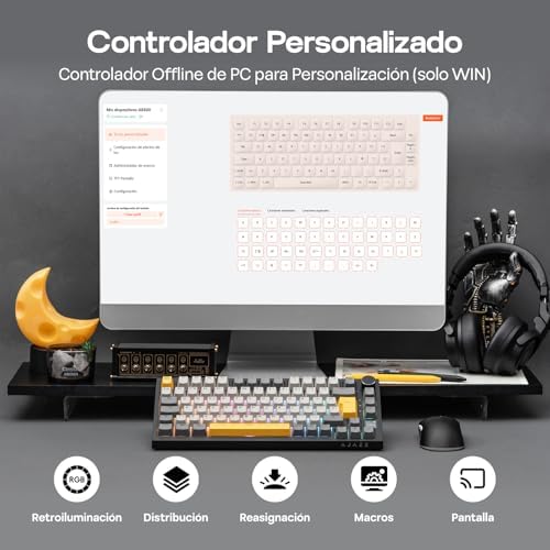 EPOMAKER Ajazz AK820 PRO ISO ES Teclado Mecánico Inalámbrico con Pantalla & Perilla  2 4G/BT/USB  RGB  Software Personalizado  Teclado Gaming de 75  Distribución Espa ola para PC/Mac  Black 