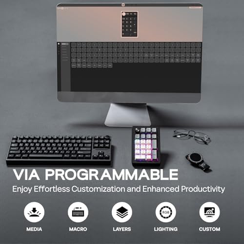 EPOMAKER EK21 VIA Gasket Number Pad with 1000mAh Battery  BT 5 0/2 4GHz/Wired Hot Swap Numpad with Aluminum Alloy knob  Programmable for Win/Mac/Gaming  Black Silver  Zebra Switch 