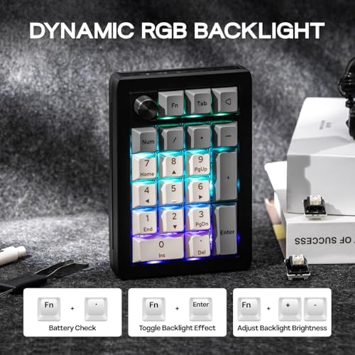 EPOMAKER EK21 VIA Gasket Number Pad with 1000mAh Battery  BT 5 0/2 4GHz/Wired Hot Swap Numpad with Aluminum Alloy knob  Programmable for Win/Mac/Gaming  Black Silver  Zebra Switch 