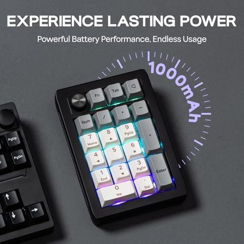 EPOMAKER EK21 VIA Gasket Number Pad with 1000mAh Battery  BT 5 0/2 4GHz/Wired Hot Swap Numpad with Aluminum Alloy knob  Programmable for Win/Mac/Gaming  Black Silver  Zebra Switch 