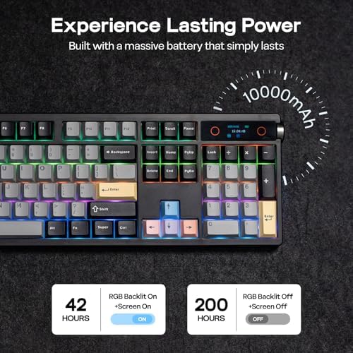 EPOMAKER TH108 PRO Full Size Mechanical Keyboard with Screen & Knob  Wireless Gaming Keyboard with 10000mAh  Creamy Gasket  Hot Swap  Custom Driver  RGB Backlight  Black  Sea Salt Silent 
