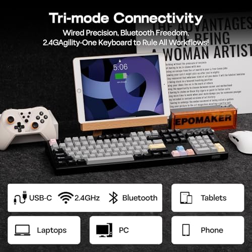 EPOMAKER TH108 PRO Full Size Mechanical Keyboard with Screen & Knob  Wireless Gaming Keyboard with 10000mAh  Creamy Gasket  Hot Swap  Custom Driver  RGB Backlight  Black  Sea Salt Silent 