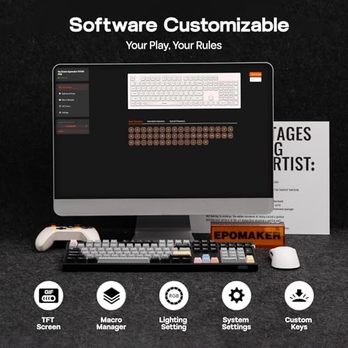 EPOMAKER TH108 PRO Full Size Mechanical Keyboard with Screen & Knob  Wireless Gaming Keyboard with 10000mAh  Creamy Gasket  Hot Swap  Custom Driver  RGB Backlight  Black  Sea Salt Silent 