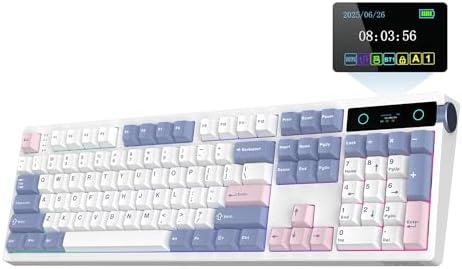 EPOMAKER TH108 PRO Full Size Mechanical Keyboard with Screen & Knob  Wireless Gaming Keyboard with 10000mAh  Creamy Gasket  Hot Swap  Custom Driver  RGB Backlight  Black  Sea Salt Silent 