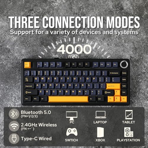 EPOMAKER x Aula F75 Gasket Mechanical Keyboard  75  Wireless Hot Swappable Gaming Keyboard with Five Layer Padding&Knob  Bluetooth/2 4GHz/USB C  RGB  Black  Ice Vein Switch