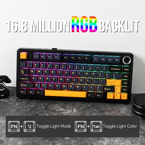 EPOMAKER x Aula F75 Gasket Mechanical Keyboard  75  Wireless Hot Swappable Gaming Keyboard with Five Layer Padding&Knob  Bluetooth/2 4GHz/USB C  RGB  Black  Ice Vein Switch