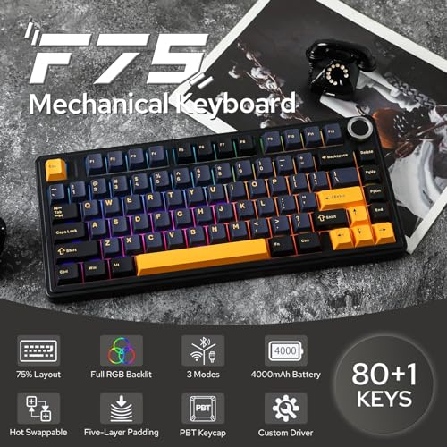 EPOMAKER x Aula F75 Gasket Mechanical Keyboard  75  Wireless Hot Swappable Gaming Keyboard with Five Layer Padding&Knob  Bluetooth/2 4GHz/USB C  RGB  Black  Ice Vein Switch