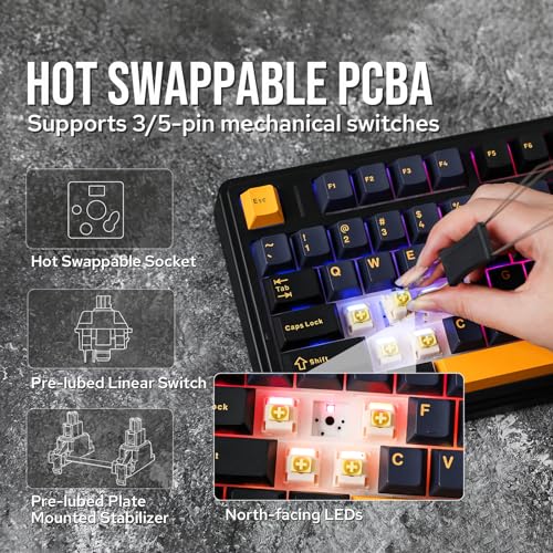 EPOMAKER x Aula F75 Gasket Mechanical Keyboard  75  Wireless Hot Swappable Gaming Keyboard with Five Layer Padding&Knob  Bluetooth/2 4GHz/USB C  RGB  Black  Ice Vein Switch