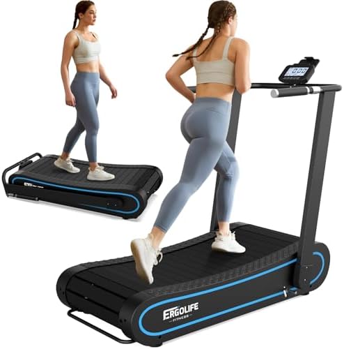 ERGOLIFE Curved Treadmill with Non Electric Motorized  2 in 1 Folding Treadmill with APP for Home Workout  Compact Manual Walking Pad  Office Running Machine with LCD Display