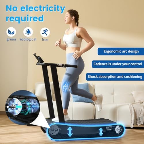 ERGOLIFE Curved Treadmill with Non Electric Motorized  2 in 1 Folding Treadmill with APP for Home Workout  Compact Manual Walking Pad  Office Running Machine with LCD Display