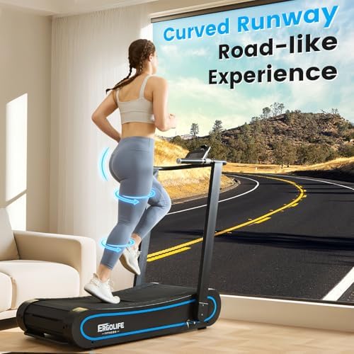 ERGOLIFE Curved Treadmill with Non Electric Motorized  2 in 1 Folding Treadmill with APP for Home Workout  Compact Manual Walking Pad  Office Running Machine with LCD Display