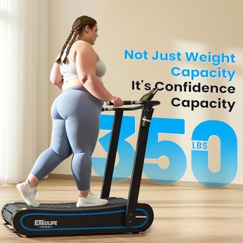 ERGOLIFE Curved Treadmill with Non Electric Motorized  2 in 1 Folding Treadmill with APP for Home Workout  Compact Manual Walking Pad  Office Running Machine with LCD Display