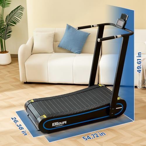 ERGOLIFE Curved Treadmill with Non Electric Motorized  2 in 1 Folding Treadmill with APP for Home Workout  Compact Manual Walking Pad  Office Running Machine with LCD Display