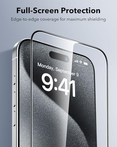 ESR 3 Pack for iPhone 15 Pro Max Screen Protector  Military Grade Shatterproof  9H Hardness  Full Coverage Tempered Glass with UltraFit Tray