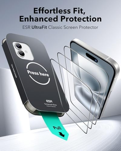 ESR 3 Pack for iPhone 15 Pro Max Screen Protector  Military Grade Shatterproof  9H Hardness  Full Coverage Tempered Glass with UltraFit Tray