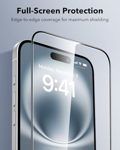 ESR 3 Pack for iPhone 15 Pro Max Screen Protector  Military Grade Shatterproof  9H Hardness  Full Coverage Tempered Glass with UltraFit Tray
