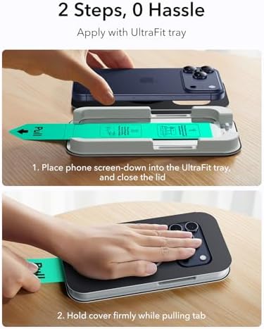 ESR 3 Pack for iPhone 15 Pro Max Screen Protector  Military Grade Shatterproof  9H Hardness  Full Coverage Tempered Glass with UltraFit Tray