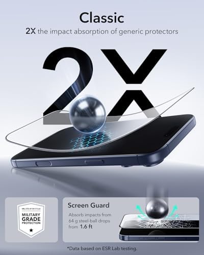 ESR 3 Pack for iPhone 15 Pro Max Screen Protector  Military Grade Shatterproof  9H Hardness  Full Coverage Tempered Glass with UltraFit Tray