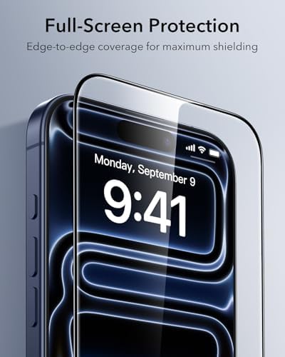 ESR 3 Pack for iPhone 15 Pro Max Screen Protector  Military Grade Shatterproof  9H Hardness  Full Coverage Tempered Glass with UltraFit Tray