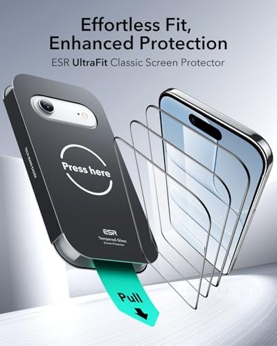 ESR 3 Pack for iPhone 15 Pro Max Screen Protector  Military Grade Shatterproof  9H Hardness  Full Coverage Tempered Glass with UltraFit Tray
