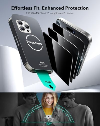 ESR 3 Pack for iPhone 15 Pro Max Screen Protector  Military Grade Shatterproof  9H Hardness  Full Coverage Tempered Glass with UltraFit Tray