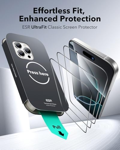 ESR 3 Pack for iPhone 15 Pro Max Screen Protector  Military Grade Shatterproof  9H Hardness  Full Coverage Tempered Glass with UltraFit Tray
