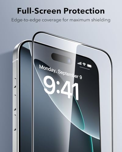 ESR 3 Pack for iPhone 15 Pro Max Screen Protector  Military Grade Shatterproof  9H Hardness  Full Coverage Tempered Glass with UltraFit Tray