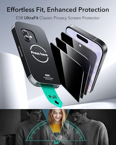 ESR 3 Pack for iPhone 15 Pro Max Screen Protector  Military Grade Shatterproof  9H Hardness  Full Coverage Tempered Glass with UltraFit Tray