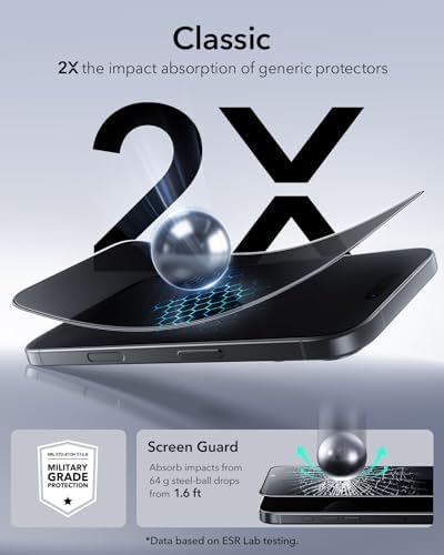 ESR 3 Pack for iPhone 15 Pro Max Screen Protector  Military Grade Shatterproof  9H Hardness  Full Coverage Tempered Glass with UltraFit Tray