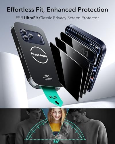 ESR 3 Pack for iPhone 15 Pro Max Screen Protector  Military Grade Shatterproof  9H Hardness  Full Coverage Tempered Glass with UltraFit Tray