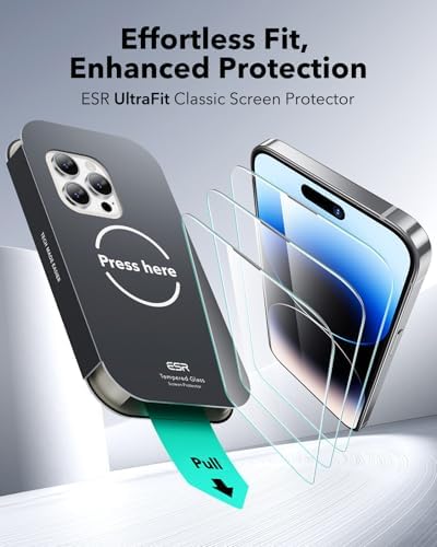 ESR 3 Pack for iPhone 15 Pro Max Screen Protector  Military Grade Shatterproof  9H Hardness  Full Coverage Tempered Glass with UltraFit Tray