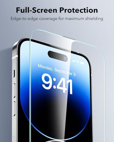 ESR 3 Pack for iPhone 15 Pro Max Screen Protector  Military Grade Shatterproof  9H Hardness  Full Coverage Tempered Glass with UltraFit Tray