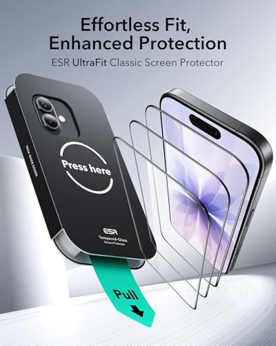 ESR 3 Pack for iPhone 15 Pro Max Screen Protector  Military Grade Shatterproof  9H Hardness  Full Coverage Tempered Glass with UltraFit Tray