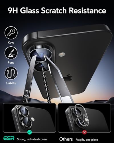 ESR Camera Lens Protector for iPhone 17/iPhone 16/iPhone 16 Plus  Ultra tough HD Individual Lens Protectors  Ultra thin Tempered Glass  1 Pack  Black