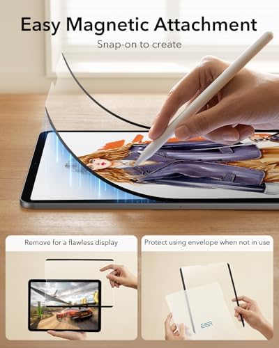 ESR Paper Feel Magnetic Screen Protector for iPad Air 13 Inch M3/M2  7th/6th Gen  2025/2024   Write and Draw Like on Paper  Detachable and Reusable  Compatible with Tempered Film  Matte  Anti Glare