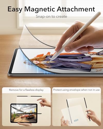 ESR Paper Feel Magnetic Screen Protector for iPad Air 13 Inch M3/M2  7th/6th Gen  2025/2024   Write and Draw Like on Paper  Detachable and Reusable  Compatible with Tempered Film  Matte  Anti Glare