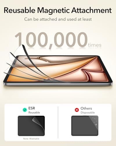ESR Paper Feel Magnetic Screen Protector for iPad Air 13 Inch M3/M2  7th/6th Gen  2025/2024   Write and Draw Like on Paper  Detachable and Reusable  Compatible with Tempered Film  Matte  Anti Glare