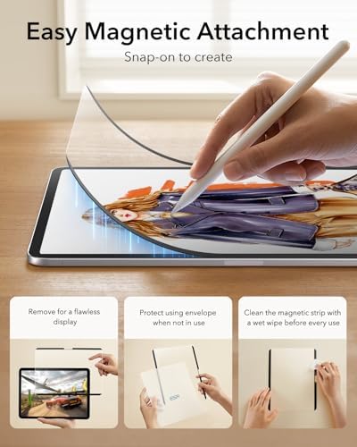 ESR Paper Feel Magnetic Screen Protector for iPad Air 13 Inch M3/M2  7th/6th Gen  2025/2024   Write and Draw Like on Paper  Detachable and Reusable  Compatible with Tempered Film  Matte  Anti Glare