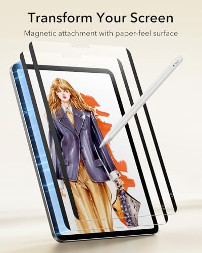 ESR Paper Feel Magnetic Screen Protector for iPad Air 13 Inch M3/M2  7th/6th Gen  2025/2024   Write and Draw Like on Paper  Detachable and Reusable  Compatible with Tempered Film  Matte  Anti Glare
