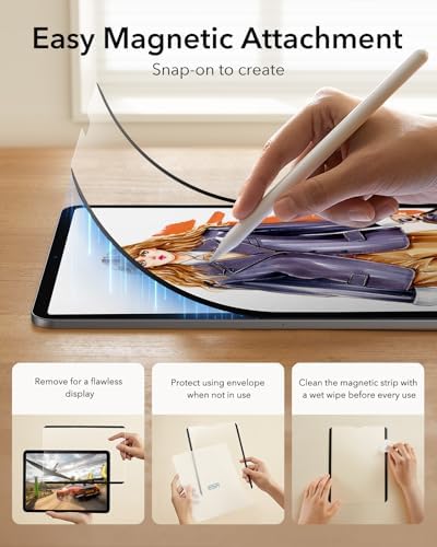 ESR Paper Feel Magnetic Screen Protector for iPad Air 13 Inch M3/M2  7th/6th Gen  2025/2024   Write and Draw Like on Paper  Detachable and Reusable  Compatible with Tempered Film  Matte  Anti Glare