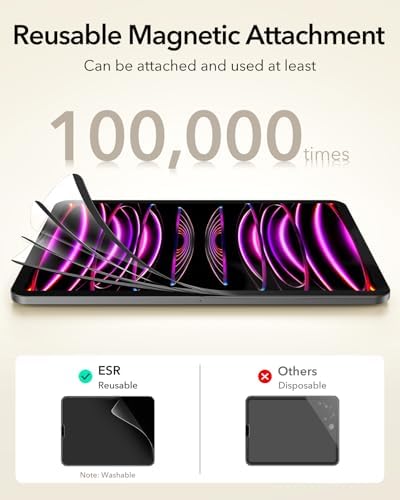 ESR Paper Feel Magnetic Screen Protector for iPad Air 13 Inch M3/M2  7th/6th Gen  2025/2024   Write and Draw Like on Paper  Detachable and Reusable  Compatible with Tempered Film  Matte  Anti Glare