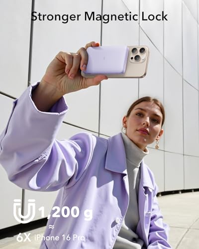 ESR for MagSafe Power Bank  Ultra Compact 10 000mAh MagSafe Portable Charger  Qi2 Certified 15W Ultra Fast Battery Pack  27W USB C MagSlim Charger with Cable for iPhone 17/16/15/14/13/12  Lavender